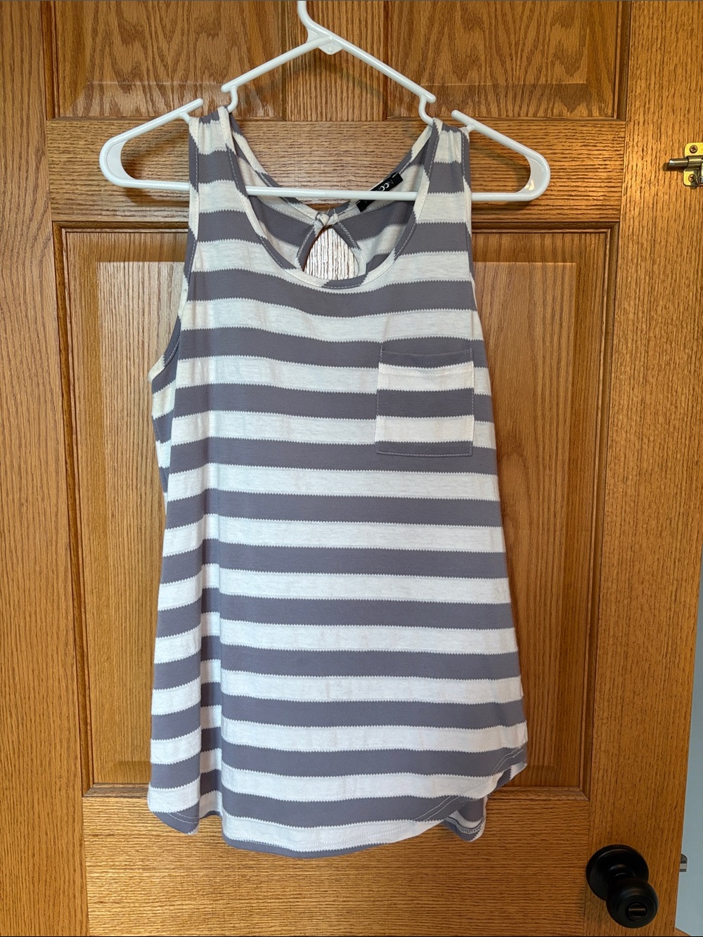 Papermoon Gray & White Striped Keyhole Tank Top